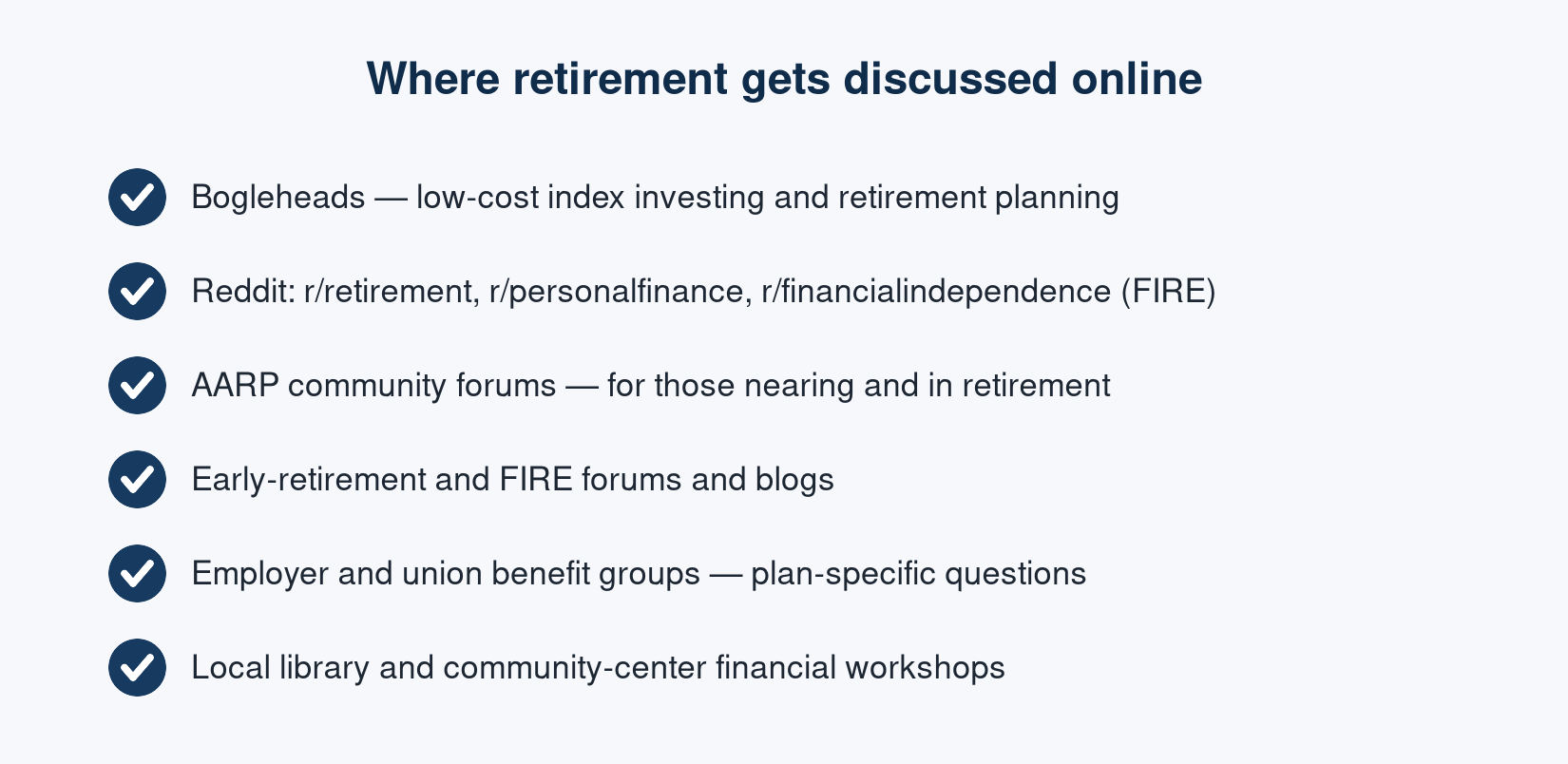 Popular communities where retirement is discussed