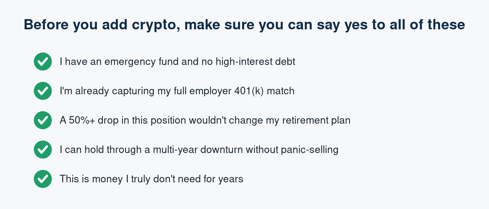 A readiness check before adding crypto to a retirement plan